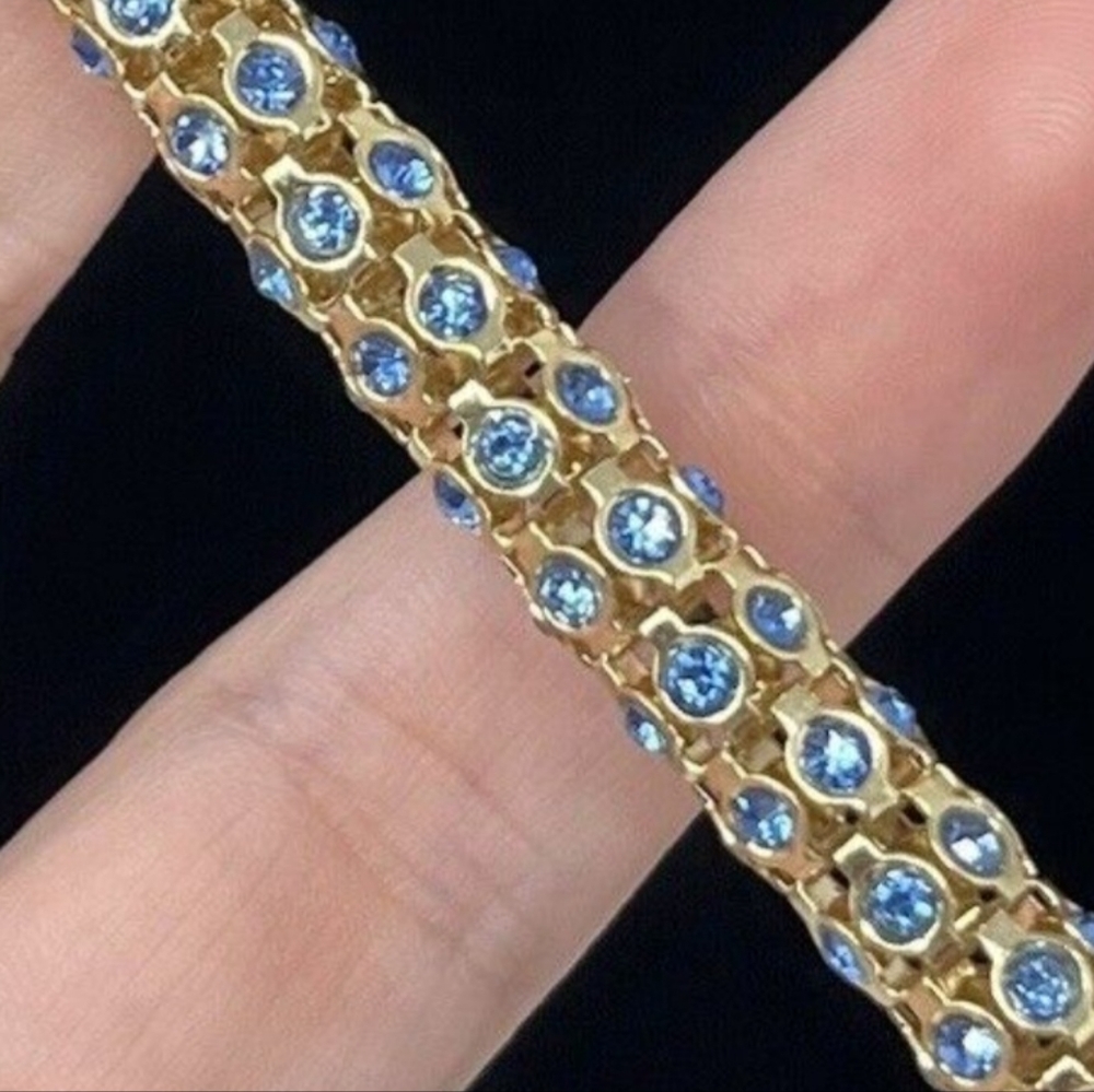 Kenneth Jay Lane Blue Gold Tone Rhinestone Snake Popcorn Chain necklace 30" - Picture 3 of 9